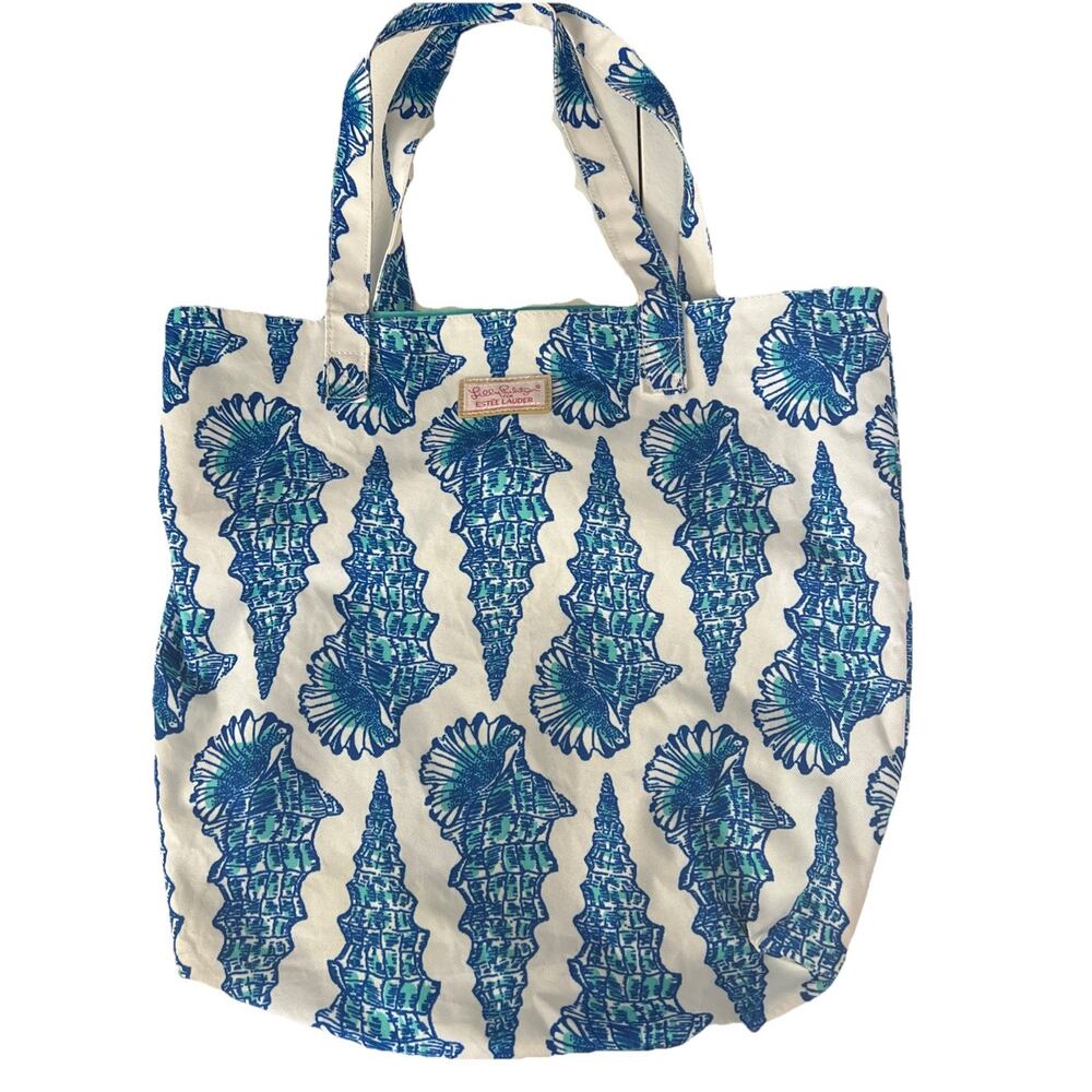 Lily Pulitzer For Estee Lauder Tote Bag Sea Shells Blue White Beach Ocean Summer